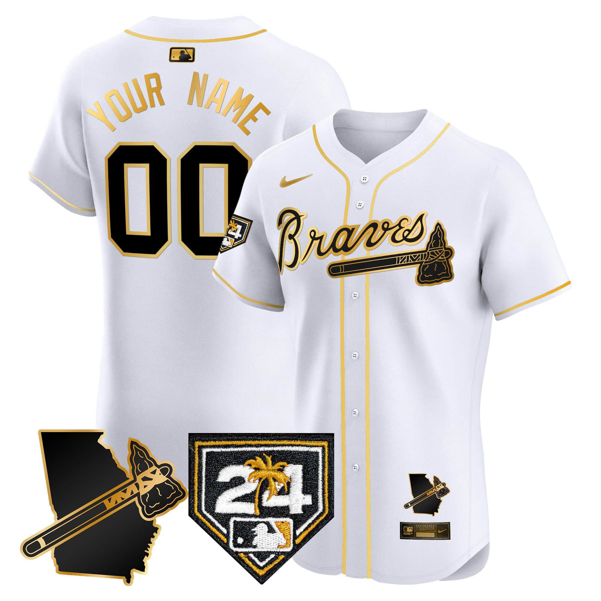 Men Atlanta Braves White Nike 2024 Spring Training & Georgia Patch Vapor Premier Elite Custom MLB Jersey